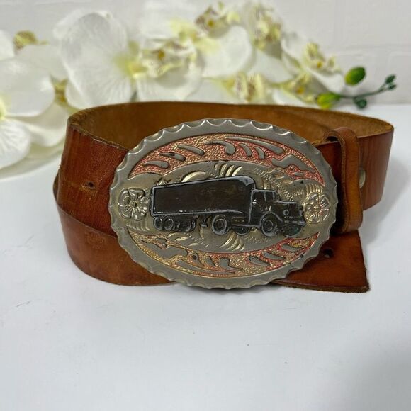 Truck Buckle Leather Belt 36in waist - Picture 1 of 15